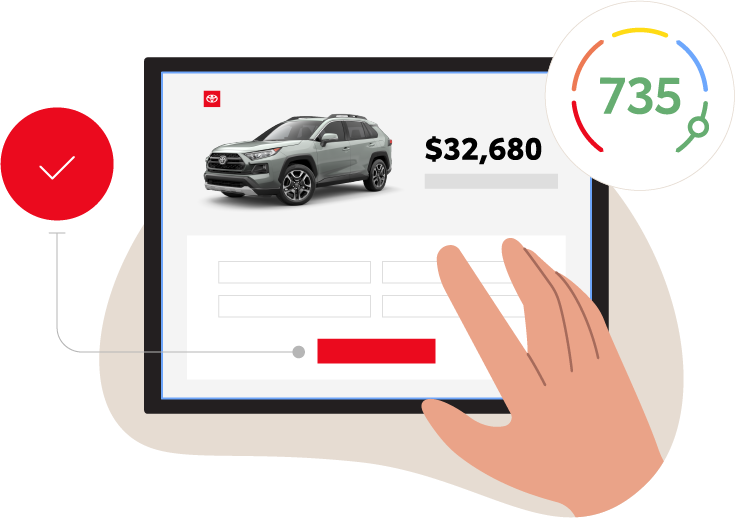 Illustration of Tablet Displaying Vehicle Pricing and Credit Score
