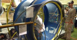 A human sized gerbil wheel at the Madison Children's Museum
