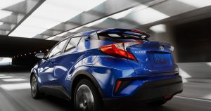 A blue 2018 Toyota C-HR.