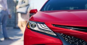 The front right corner of the 2019 Toyota Corolla.