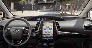 The interior of the 2020 Toyota Prius.