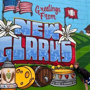 New Glarus mural with young boy