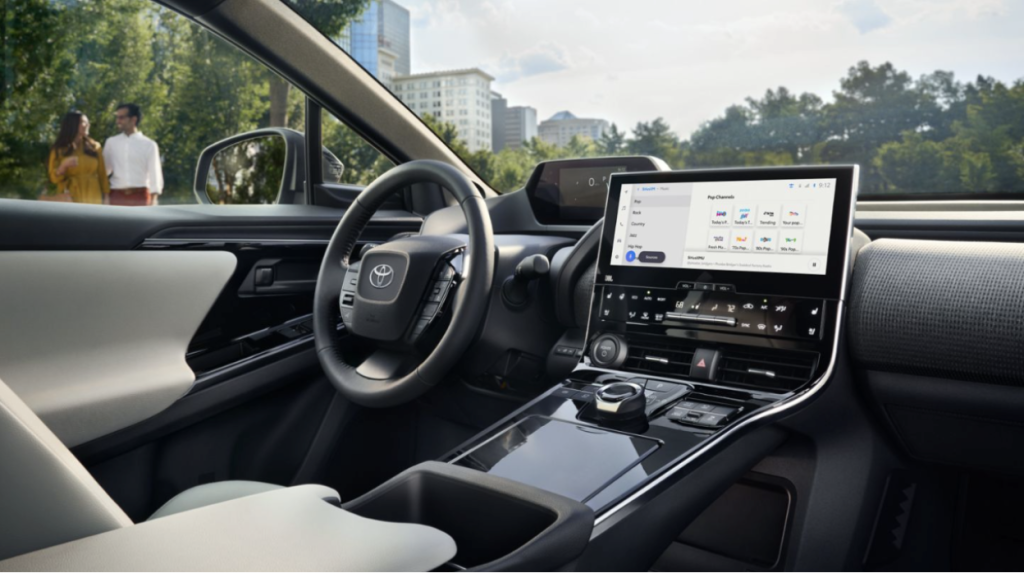 Infotainment and steering wheel in the 2023 Toyota bZ4X
