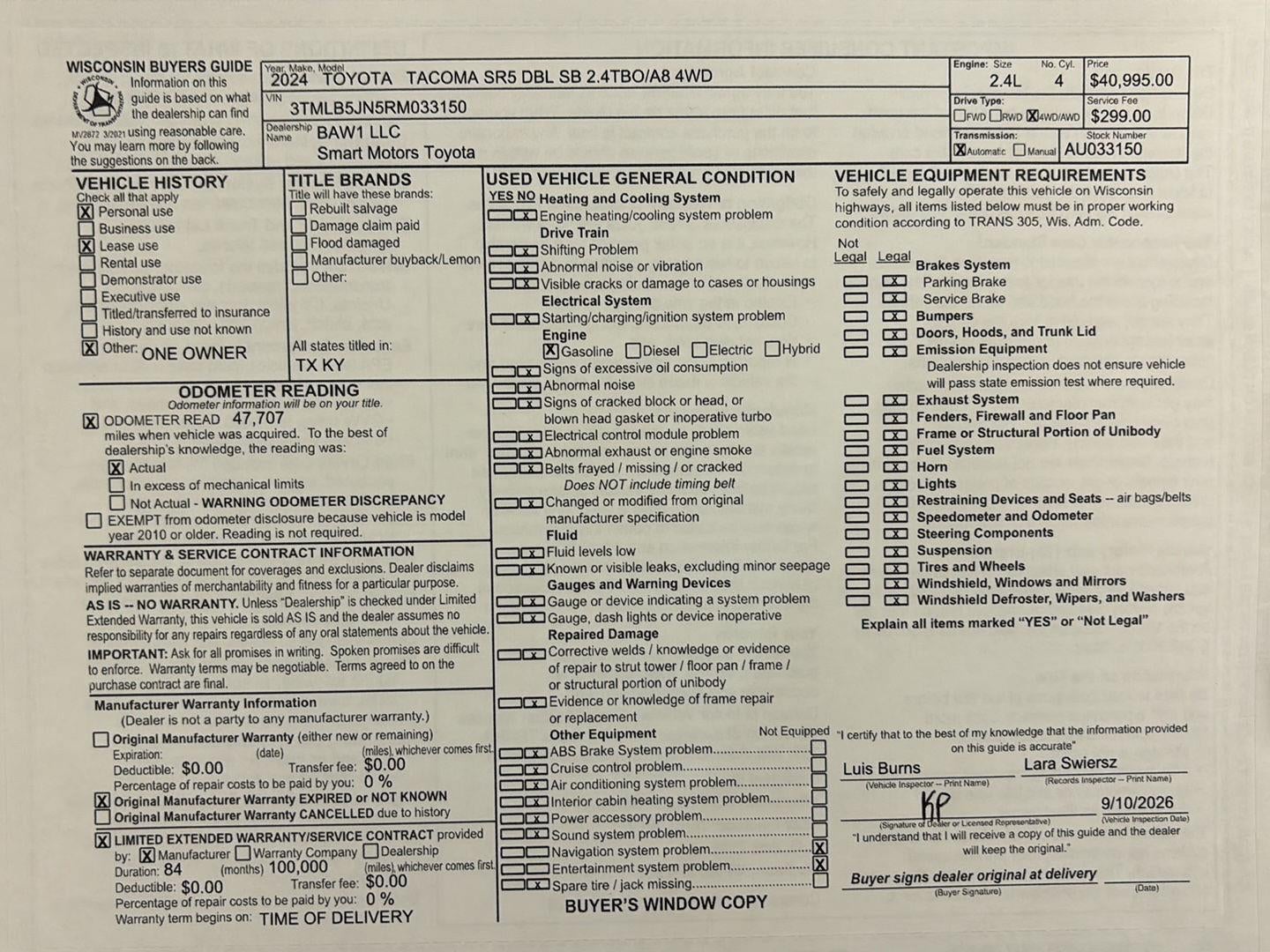 2024 Toyota Tacoma 4Wd SR5 Double Cab 6' Bed AT (Natl)