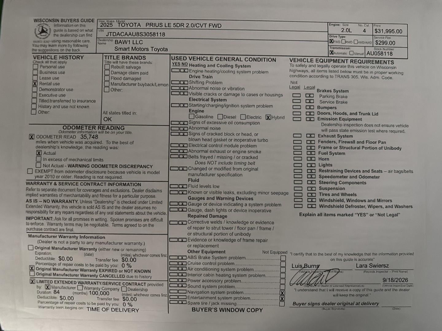 2025 Toyota Prius LE (Natl)