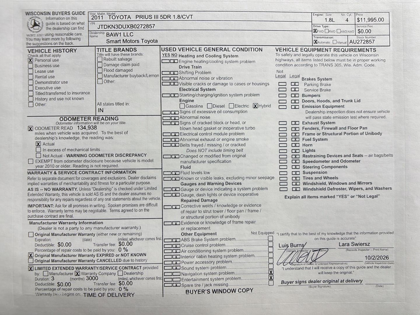 2011 Toyota Prius Three