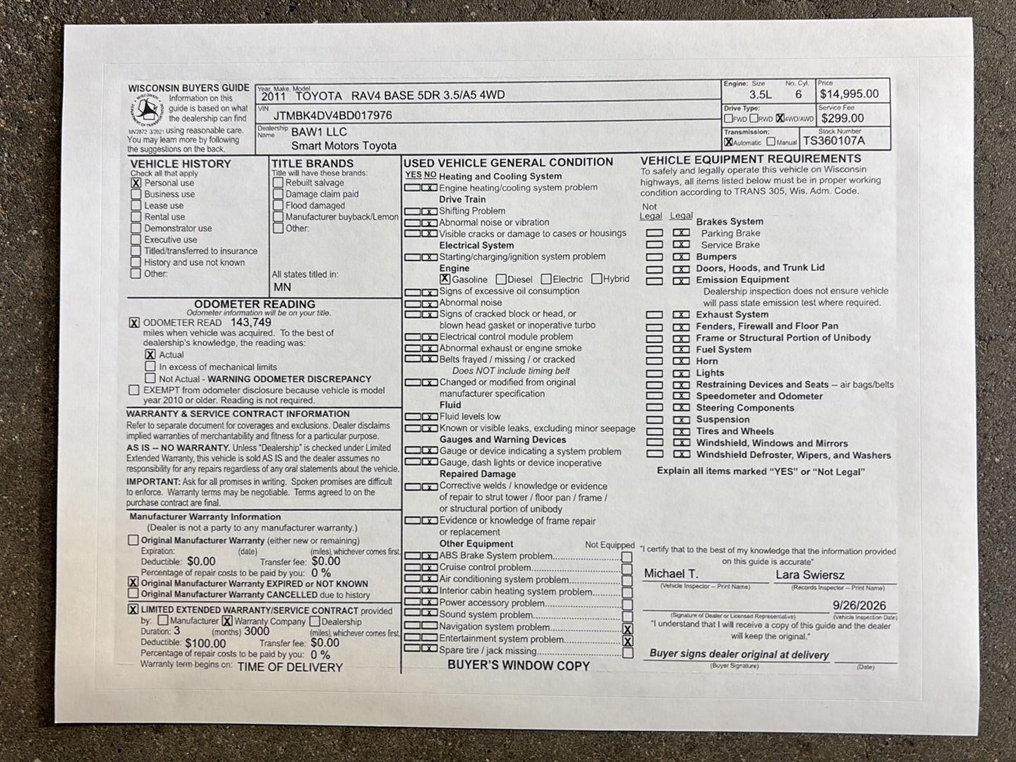2011 Toyota Rav4 4WD 4dr V6 5-Spd AT (Natl)