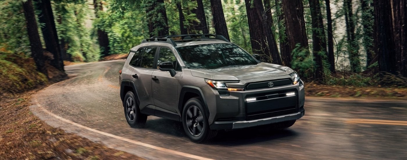 A grey 2025 Toyota RAV4 from the front at an angle.